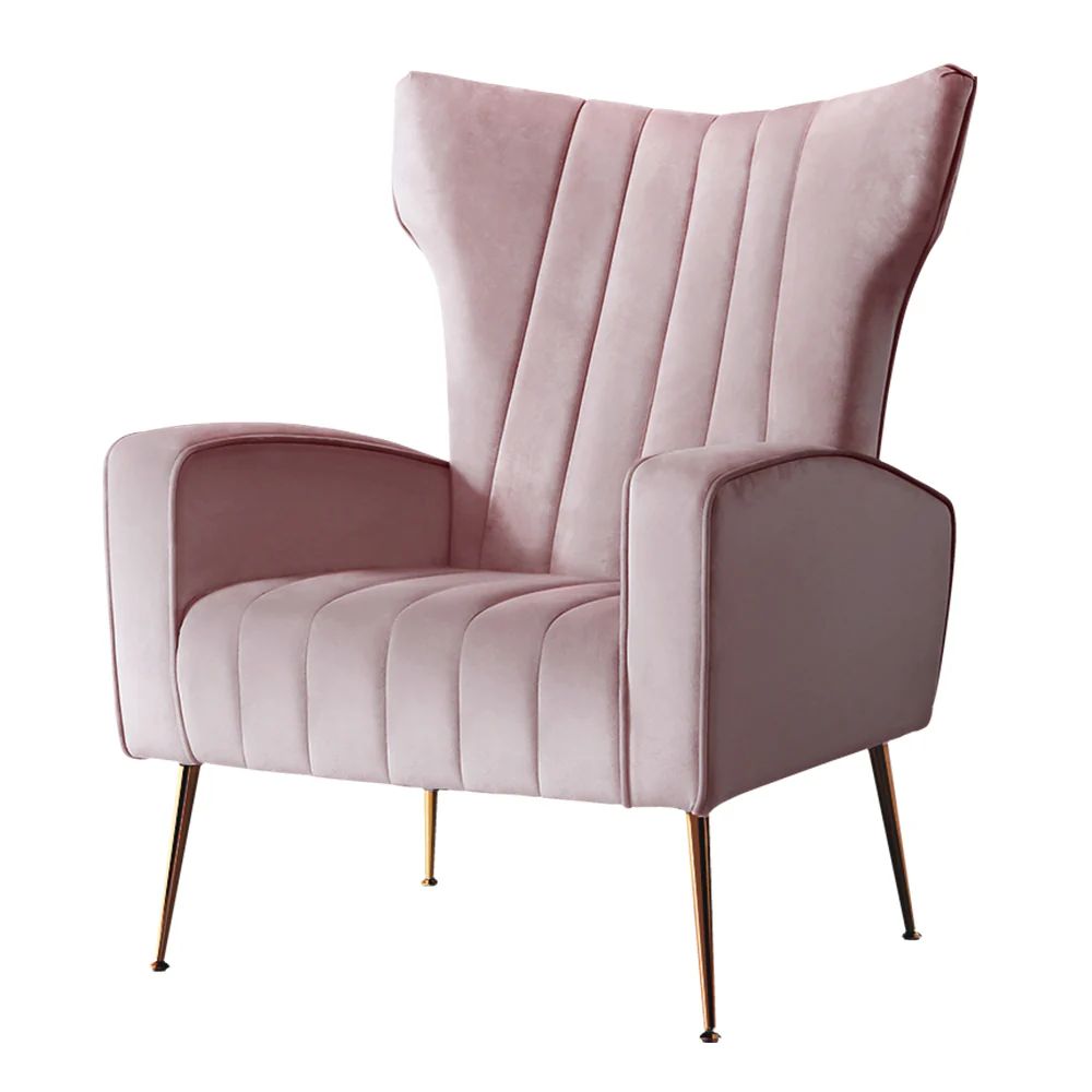 Hire Arm Chair – Blush Velvet, Gold Legs, hire Chairs, near Moorabbin