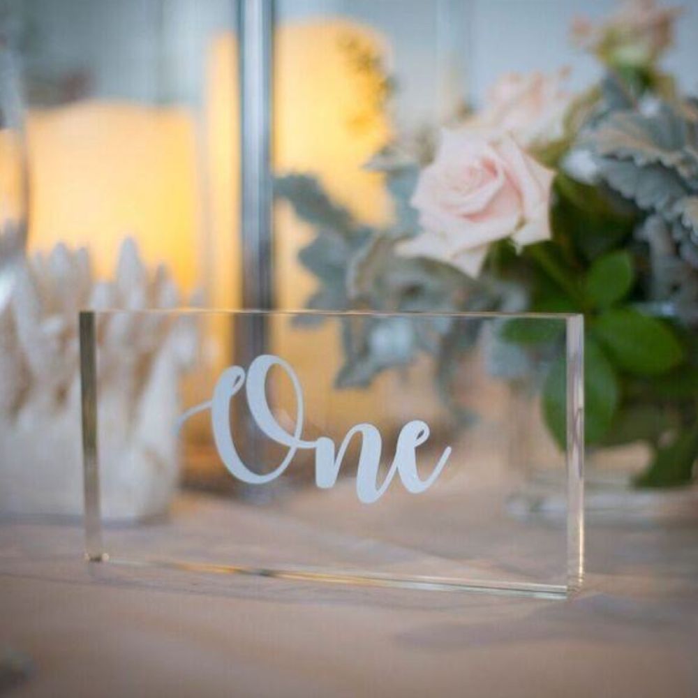 Hire TABLE NUMBER CLEAR ACRYLIC BLOCK WHITE LETTERS, hire Miscellaneous, near Brookvale