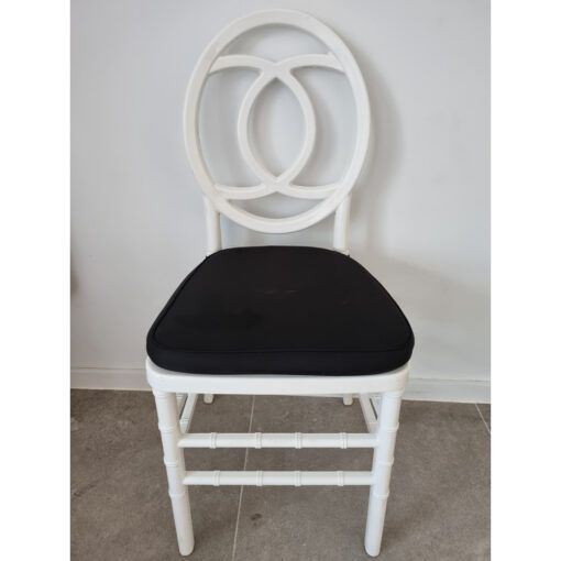Hire White Chanel Chair with Black Cushion, hire Chairs, near Chullora