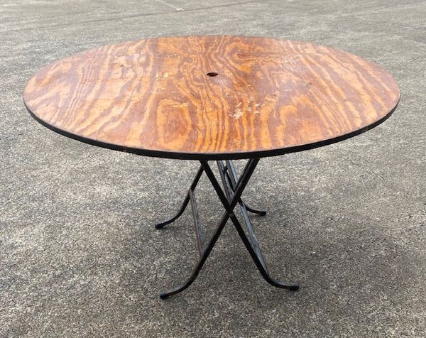 Hire Round Table 1.8m – Wooden tabletop – metal folding legs – Seats 10 people, in Underwood, QLD