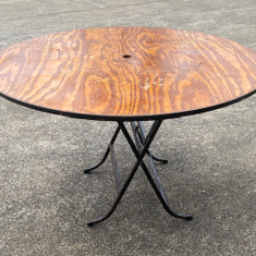 Hire Round Table 1.8m – Wooden tabletop – metal folding legs – Seats 10 people