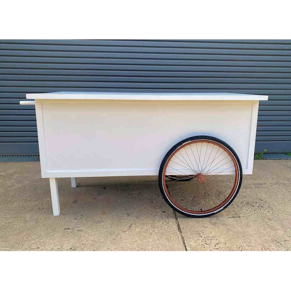 Hire WHITE BICYCLE WHEEL CART, hire Tables, near Cheltenham image 1