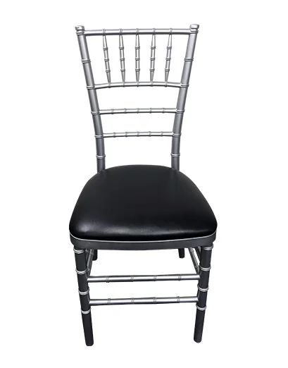 Hire Silver Tiffany Chair with Black Cushion Hire